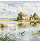Cross-stitch kit "House by the lake", 16x16cm