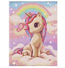 Dimantu mozaīkas komplekts "Curious unicorn with hologram rhinestones", audekls uz apakšrāmja, 30х40cm