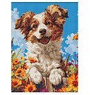 Dimantu mozaīkas komplekts "A dog in flowers", bez apakšrāmja, 30х40cm