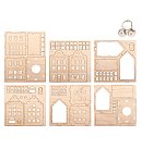 Koka māju būvēšanas komplekts "Nordic Houses", H:11,8–12 cm, 85 detaļas + LED gaismiņu virtene, dabīga koka krāsā, ZS