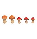 Koka dekoru komplekts "Mušmires, H:3,3 cm, 2 krāsas, 5 gab.