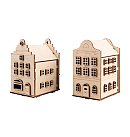 Koka māju būvēšanas komplekts "Nordic Houses", H:11,8–12 cm, 85 detaļas + LED gaismiņu virtene, dabīga koka krāsā, ZS