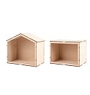 Miniatūrs koka mājas komplekts, 2 istabas, 21–22,5 cm, 13 detaļas, dabīga koka krāsā