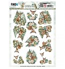 Izgrieztu motīvu loksne 3D atklātnēm "Amy Design - Enchanting Christmas - Deerr", A4, 1 loksne, ZS