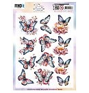 Izgrieztu motīvu loksne 3D atklātnēm "Berries Beauties - Flutter Flair - Pink Flutters", A4, 1 loksne