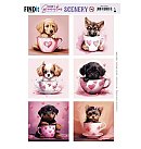 Izgrieztu motīvu loksne atklātnēm " Berries Beauties - Puppy in Cup", A4, 1 loksne