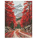 Dimantu mozaīkas komplekts "Road through the red forest", audekls uz apakšrāmja, 30х40cm